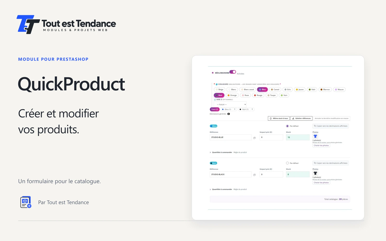 Présentation QuickProduct, module de création et d’édition de produits PrestaShop.